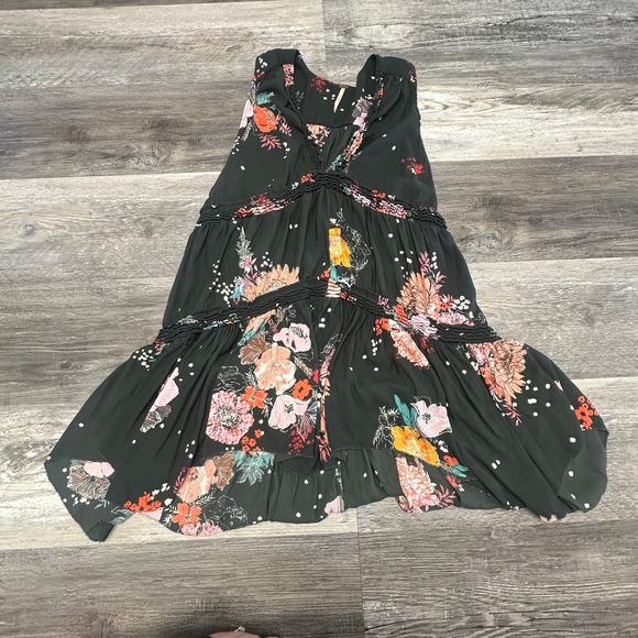 Free People Black Floral Women S Boho Trapeze Swing Sleeveless Dress Fairycore - Picture 1 of 7